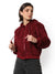 Women's Maroon Solid Fleece Regular Fit Zipper Sweatshirt With Hoodie For Winter Wear