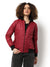 Women's Red Hooded Puffer Regular Fit Bomber Jacket For Winter Wear