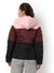 Women's Pink & Maroon Colour-Blocked Puffer Regular Fit Bomber Jacket For Winter Wear