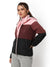 Women's Pink & Maroon Colour-Blocked Puffer Regular Fit Bomber Jacket For Winter Wear