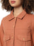 Women's Orange Regular Fit Denim Jacket For Winter Wear