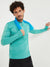 Striped Men Mandarin Collar Light Green Sports T-shirt