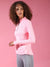 Campus Sutra Solid Women Mandarin Collar Stylish Pink Sports T-Shirt